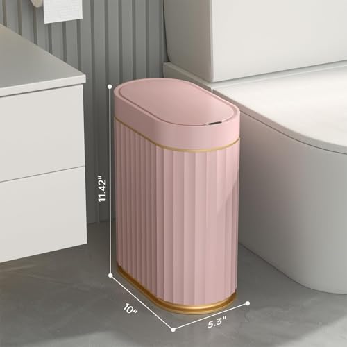 Image of jinligogo ELPHECO Touchless Trash Can with Lid, 2 Gallon / 7.5 Liter Small Automatic Motion Sensor Garbage Bin, Slim Rectangular Plastic Wastebasket for Bathroom, Bedroom, Kitchen, Office (Pink)