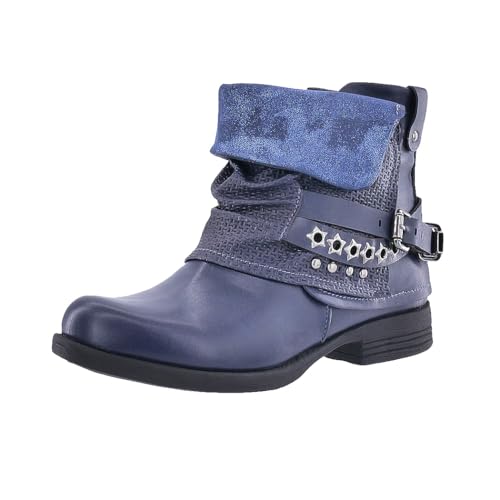 Elara Botines Mujer Botas de Estilo Motero Remaches Chunkyrayan 344 Navy-39