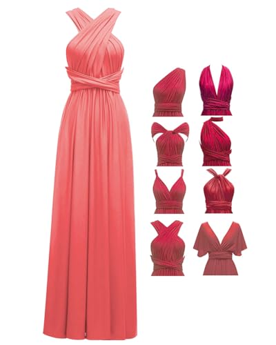 TTYBridal Coral Bridesmaid Dress, Convertible Maxi Dress,V-Neck Prom Evening Party Grecian Dresses,Transformer Convertible Dresses Sleeves