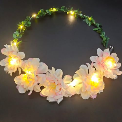 Diyxisk LED Blumenkranz Haare Weiß Leuchtender Blumenkranz mit 3 Modi Verstellbarer Haarreif Stirnband für Hochzeit Festival Party Deko