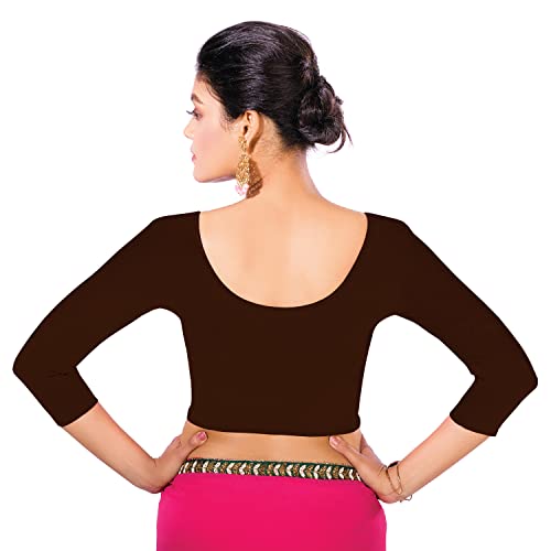 Image of Abhi Cotton Readymade Saree Blouse for Women- 3 /4 Sleeve, Round Neck, Regular-fit, Stretchable, Pull-on Style