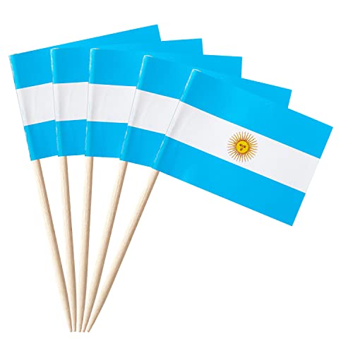 GentleGirl 100 Pcs Argentina Flag Argentine Toothpick Flags Small Mini Argentine Cupcake Toppers Stick Flags Decorations