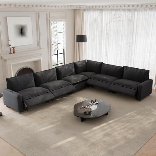 Image of 140.16 inch Power Reclining Sofa with Wireless Charging & Heated Seats, Smart Recliner Sectional Couch, Zero Gravity Recliner Modular Sofa, Deep Seat Cloud Couch for Living Room Home Theater, Grey