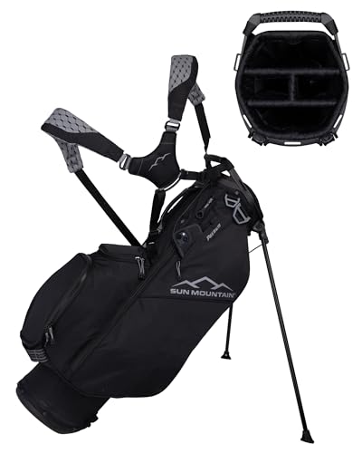 Sun Mountain 2025 Phenom Stand Bag - Durable Golf Bag with Six Pockets for Ample Storage - Features an Ergonomic EZ-Fit Dual Strap System and a Matching Rain Hood - Black