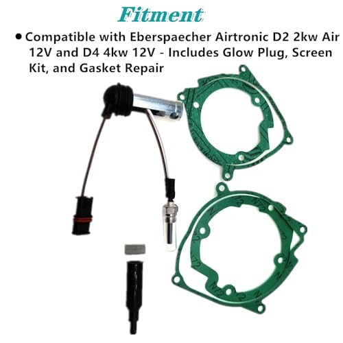 Parking Heaters Maintenance Kit Compatible with Eberspaecher Airtronic D2 2kw Air 12V and D4 4kw 12V - Includes Glow Plug, Screen Kit, and Gasket Repair Replaces 252069011300 252069100102 252069060001