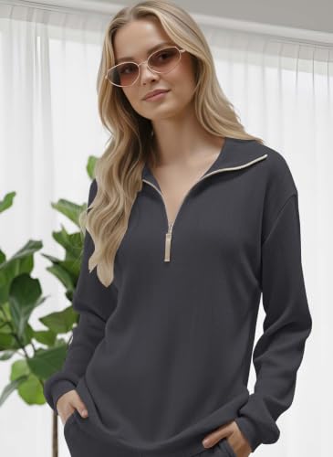 Image of GRECIILOOKS Co-ord Set for Women Stylish | Warm Zip Up T-Shirt & Pant Set | Oversized Loose Fit Summer Cord Set for Women | Summer Casual Travel & Loungewear Outfit