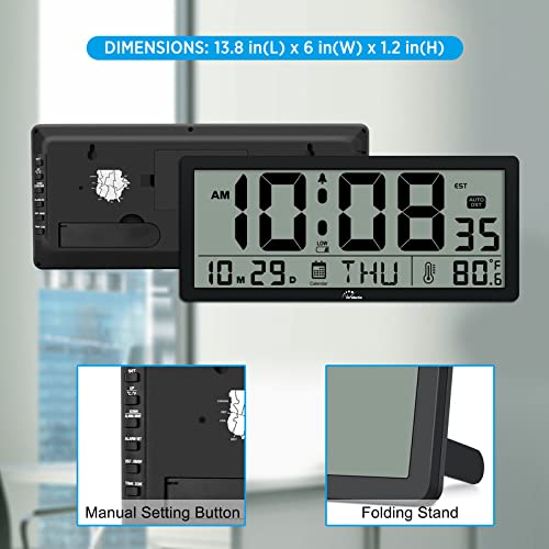 Wallarge Auto Set Large Digital Wall Clock Battery Operated With Temperature, Date, Seconds And Large Display, Auto Dst, Great Clocks For Seniors, Living Room And Office 14 Inches #TOP5