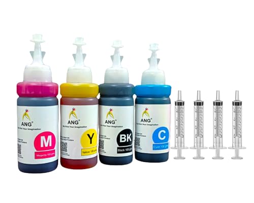 Image of ANG Ink Refill Kit 4x100g (CMYK) for HP Canon Cartridge Printers | Easy Refill Ink Bottles with Syringes