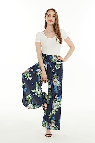 Lady High Slit Wide Leg Pants in Pineapple Garden3