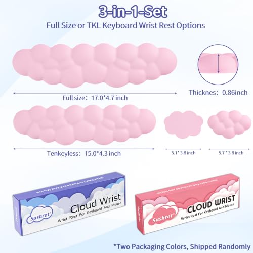 Image of Sushret Cloud Wrist Rest Keyboard, Cloud Keyboard Wrist Pad Set with PU Leather Memory Foam, Cute Arm Rest for Palm Support, PC /Gaming Desk Accessories /Office Setup /Computer Hand Cushion - Pink