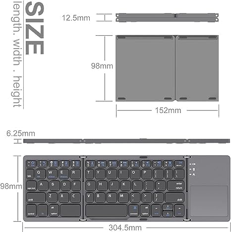 Foldable Bluetooth Keyboard, Wireless Portable Keyboard with Touchpad, Rechargeable Pocket-Sized for iOS,Android, Windows Devices -Space Gray - Image 6