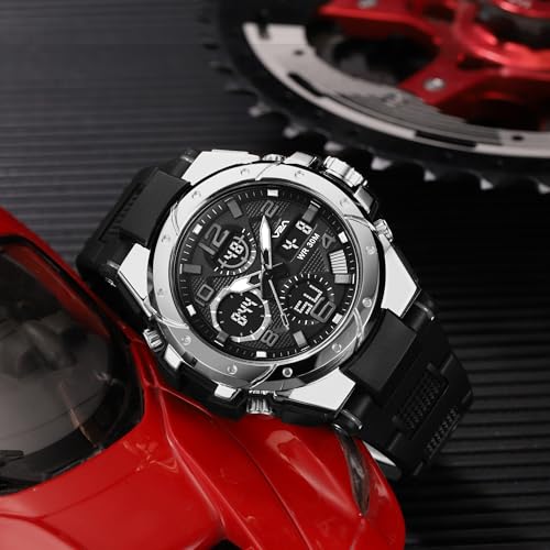 Image of V2A Styrke 5110 Analog Digital Watch for Men | Hybrid Multi Display Dial | Alarm Stopwatch Day Date 12 /24 Hr | TPU Strap | 30M Water Resistant