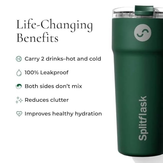 2-in-1 Hot & Cold Vacuum Insulated 30oz Tumbler, Stainless Steel, Dual Chamber, Leak-Proof, BPA-Free, Split Cup, 2 Drink, 2 Sides, Cup Holder Friendly, Coffee & Water (Hartley Black)