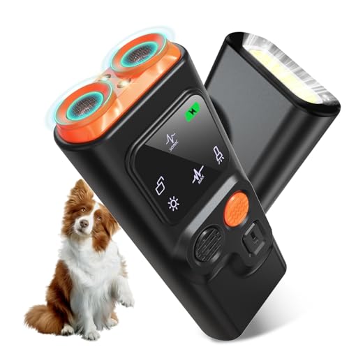 Ahuyentador de Perros, 2 Modos Ahuyentador perros Ultrasónico con Linterna Estroboscópica, 30 Pies Antiladridos para Perros de Mano con Pantalla para la Mayoría de Perros en Interiores y Exteriores