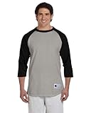 Champion Men's Tagless Baseball Raglan T-Shirt, oxford gry/black, Small