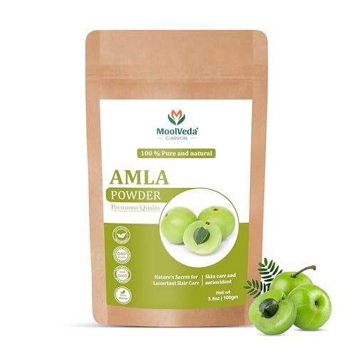 Moolveda Pure & Organic 100% Natural Amla Indian Gooseberry Fruit Powder for Hair Growth Skin Drinking and Eating - 100g