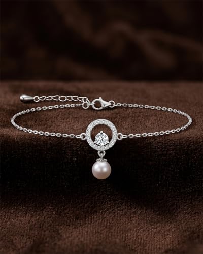 Image of CLARA 925 Sterling Silver Dante Pearl Pendant Earrings Chain Bracelet Ring for Women & Girls| Platinum Plated | Gift for her