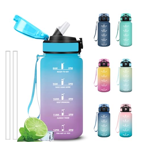 Grsta Gourde 500ml, Gourde Enfant avec Paille, Verrou de Sécurité, Anti Fuite Bouteille Motivationnelle, Facile à Nettoyer, Gourdes avec Marqueur de Temps pour...