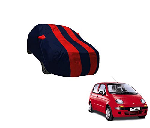 Image of Auto Hub Car Cover Compatible with Daewoo Matiz with Weather Proof, Mirror Pocket, Triple Stitched, Matiz Car Cover- Navy-Red