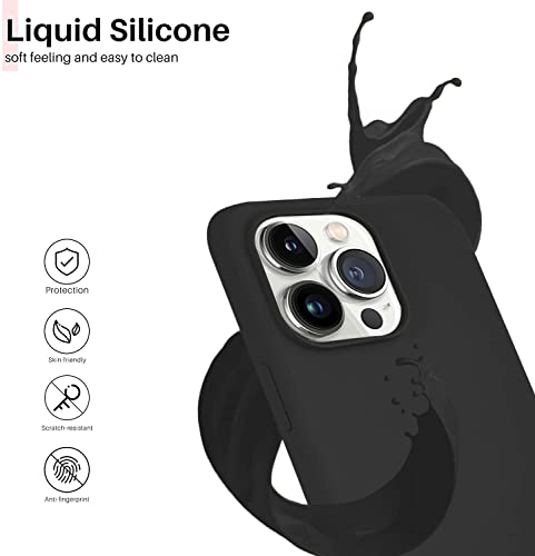 Image of DIZORO Microfiber Liquid Silicone Gel Rubber Phone Candy Non-Slip Full Body Protective Shockproof Back Cover Compatible with for iPhone 13 Pro Max (2021) 6.7 Inches - Black
