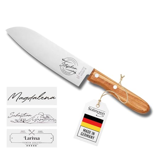 LOOXIS Personalisiertes Santokumesser mit Namen Graviert - H. Herder, Solingen, 17 cm Klinge, Made in Germany, handgeschliffen, Olivenholzgriff, Geschenk für Männer Weihnachten, Geburtstag, Vatertag