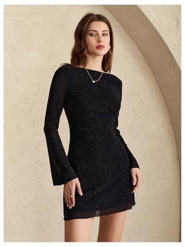Image of MakeMeChic Women's Cheetah Print Mini Dress Y2k Bell Sleeve Leopard Print Dress Going Out Outfits