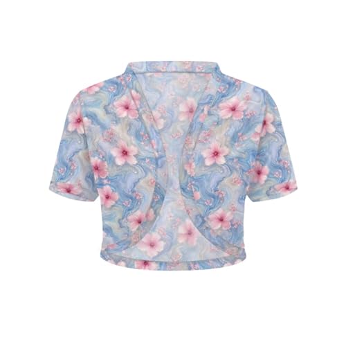 Image of Womens Short Sleeve Cardigans Lightweight Summer Cardigan Trendy Bolero Shrug Cute Floral Cardigan Sheer Bolero