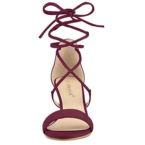 Allegra K Allegra K Women's Kitten Heel Lace Up Open Toe BurgundySandals 8.5 M US