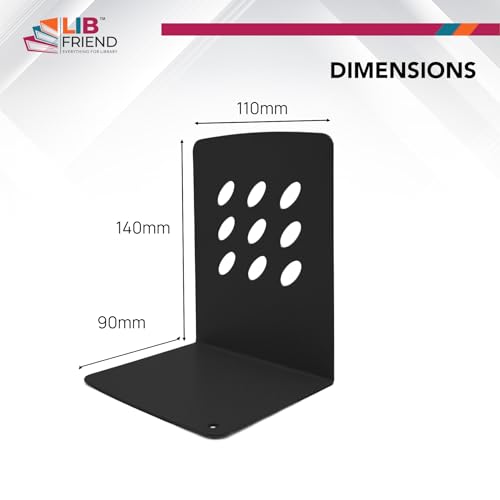 Image of LIBFRIEND Metal Non-Slip Bookends | Powder-Coated L-Shaped Book Holder for Desk, Office, Study Table and Library | Multicolour Options | Set of 2 (Black, S)
