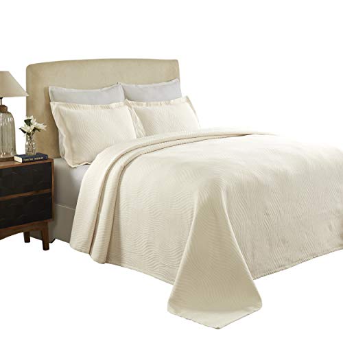 Premium 100% 3-Piece Cotton Woven Jacquard Matelasse Bedspread Set, Oversized Bedding, Embossed Cotton Fabric, Soft, Breathable, Medium Weight, Queen, Ivory by Blue Nile Mills Premium 100% 3-Piece Cotton Woven Jacquard Matelasse Bedspread Set, Oversized Bedding, Embossed Cotton Fabric, Soft, Breathable, Medium Weight, Queen, Ivory by Blue Nile Mills