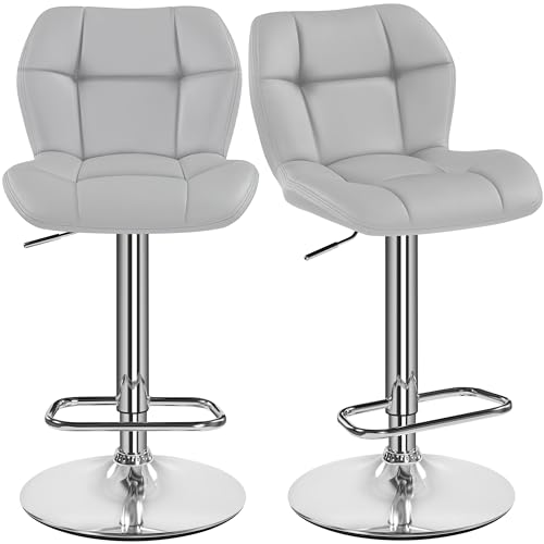 Yaheetech Set 2 Sgabelli Bar Alti Cucina in Similpelle Moderno Grigio Chiaro