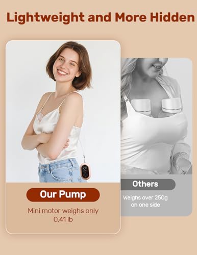 Portable Hands Free Breast Pump Strong Suction, Wearable Breastfeeding Pump with Handheld Motor, Ultra-Light Electric Milk Pump Portable, Low Noise & Smart Display, Double Fit 21/24mm Flanges