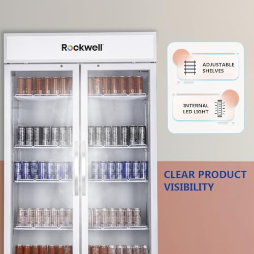 Image of ROCKWELL RVC1100C Double Glass Door Visi Cooler, Internal LED, Dynamic Cooling, 4 Year Warranty (White)