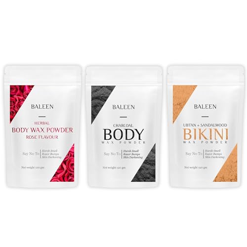 Image of BALEEN Charcoal + Ubtan & Sandalwood + Rose for Women Bikini & Body Wax Powder 120g (Pack of 3)| Herbal & Painless Hair Removal | No Irritation or Rashes | Natural Wax Powders For Smooth Skin Wax Powder