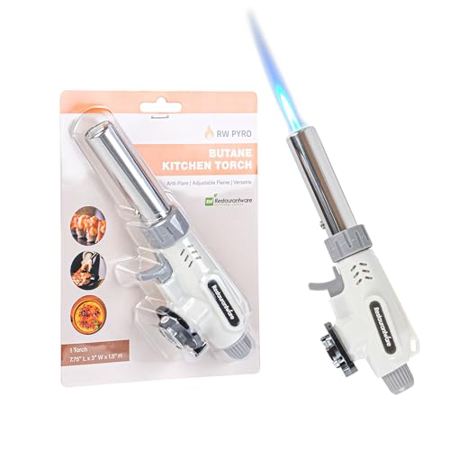 Restaurantware - RW Pyro Creme Brulee Torch With Adjustable Flame, 1 Refillable Culinary Blow Torch - Butane Gas Tank Not Included, No Flaring, White Kitchen Torch, For Baking, Cooking, BBQ, And More
