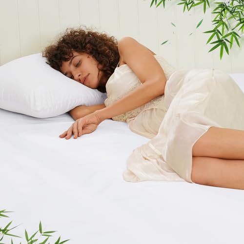 PHF 100% Rayon Derived from Bamboo Cooling Fitted Sheet King Size for Hot Sleeper, 16" Deep Pocket, 2.5cm Wider Strong Elastic Easy Fit, Breathable Silky Smooth Soft,78"x 80",White, No Pillowcases