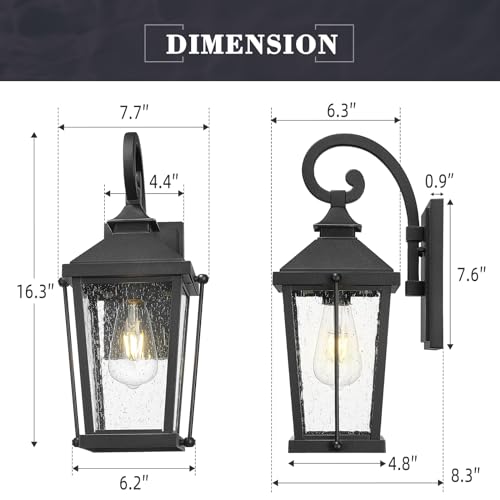 Image of zeyu 16 Inch Black Outdoor Light Fixture, 1-Light Exterior Wall Lighting Fixture for Porch Backyard, Die-Cast Aluminum with Seeded Glass, Black Finish, ZW105B BK