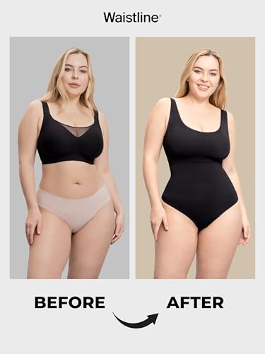 WAISTLINE Women's Sleeveless Bodysuit - Seamless Tummy Control Shapewear Body Suit - Sculpting Snatched Waist Shaper (Nude L)