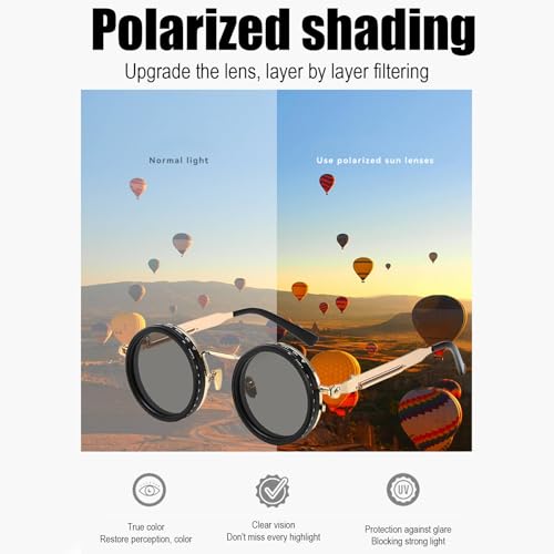 Adjustable-Tint Round Polarized Sunglasses for Men with Built-In ND Filter – 1–9 Step Manual Shade Control, Black Frame4