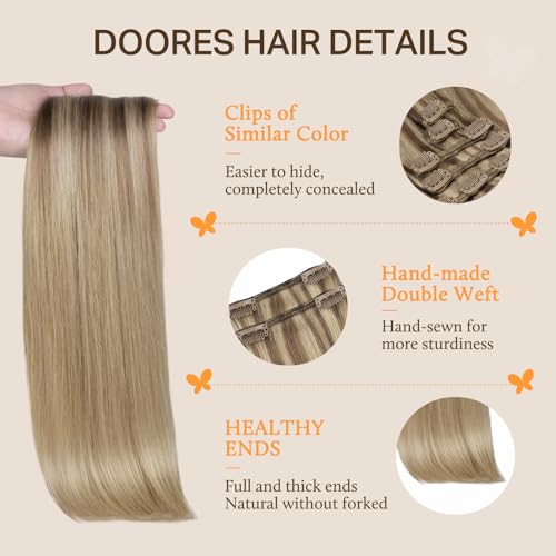 Image of DOORES Drity Blonde Clip in Hair Extensions Human Hair, Balayage Medium Copper to Sandy Blonde 18 Inch 120g 7pcs, Clip in Hair Extensions Remy Weft Natural Straight Weft for Women