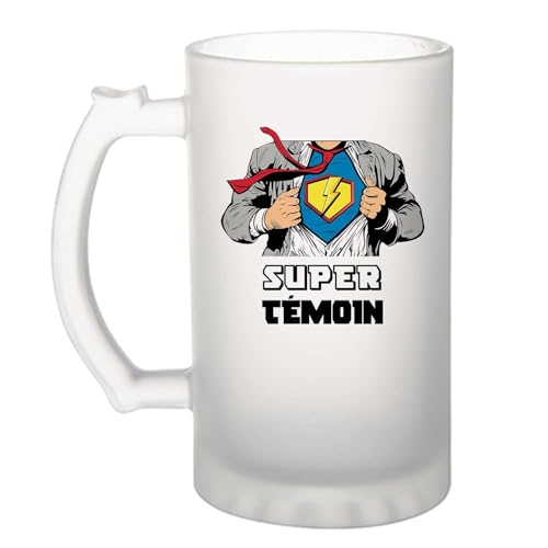 Planetee Chope de bière Super Témoin | Verre à bière Pinte Métier Collègue Cadeau Famille Cadeau Saint Valentin Anniversaire Mariage EVG Homme