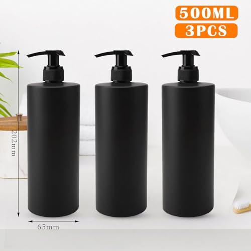 3 dozowniki mydła, czarne, matowe, 500 ml, pusta butelka z pompką, żel pod prysznic, szampon, butelki, minimalistyczny, luksusowy dozownik do mydła w płynie, z 20 wodoodpornymi etykietami