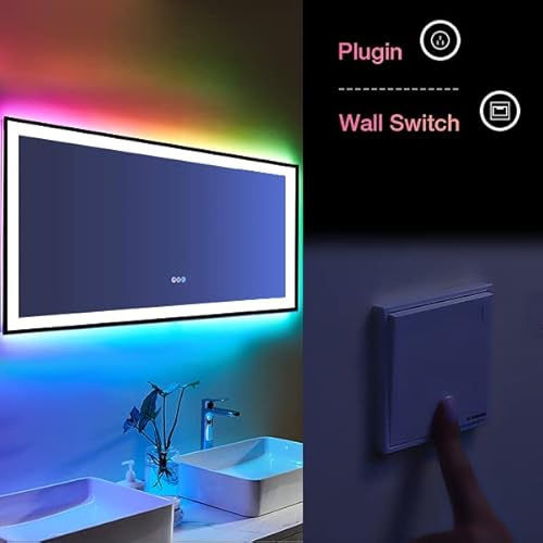 Amorho Led Bathroom Mirror 40X32 Inch, Front Light And Rgb Backlit, Color Changing Lighted Vanity Mirror For Wall, Black Framed, Dimmable, Anti-Fog, Memory, Shatterproof (Horizontal/Vertical) #TOP6