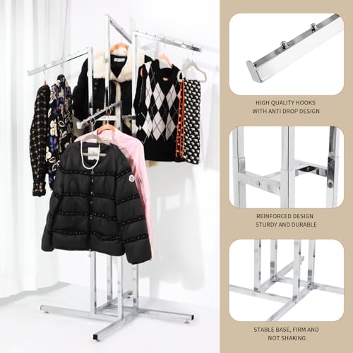 HUZJIEHUI 4 Way Adjustable Clothing Rack with Slanted Arms - Retail Clothing Rack Display - Adjustable Height Arms from 48\" to 72\" Perfect for Clothing Stores (Chrome) - Thumbnail 4