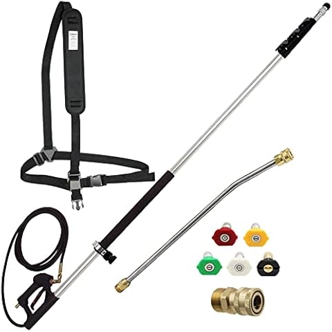 Biswing 18 FT Aluminum Commercial Grade Telescoping Pressure Washer Wand for Pressure Washers with Belt, Gutter Cleaner Attachments & 5 Nozzle Tips, 4000 PSI Cover