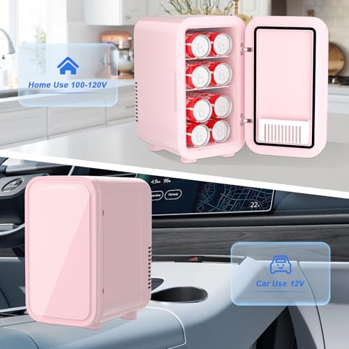 YASHE Mini Fridge, 6 Liter/8 Can 110V AC/DC Portable Thermoelectric Cooler Refrigerators for Bedroom, Skincare, Beverage, Office, Dorm Room and Car, Pink