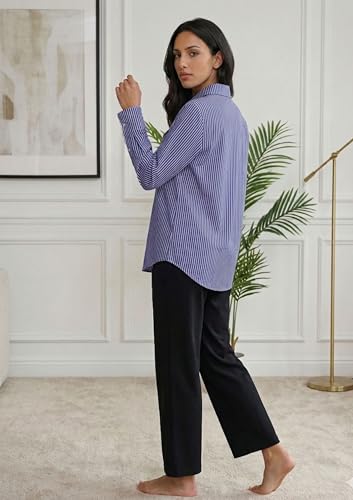 Image of OOMPH! Women Striped Smart Casual Shirt | Long Sleeve Casual & Office Wear | Comfortable, Breathable, Stylish Formal Top for Daily Work & Smart Casual Look