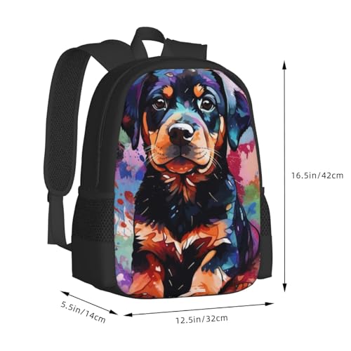 Commuter Unisex Rottweiler Colorful Art Backpack Spacious Compartments for Work Essentials Casual Outings & Trips 17 Inch3