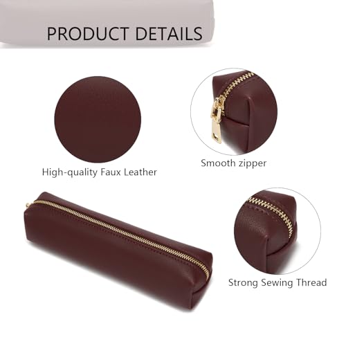 Image of Faux Leather Color Pencil Case Multifuncional and Simple with Zipper for School (Burgundy)