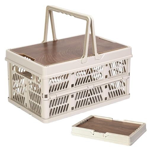 Caja plegable apilable y plegable, cesta de almacenamiento multiusos para frutas, caja de camping, contenedores de almacenamiento plegables, cajas de utilidad con asas y tapa, cesta apilable para